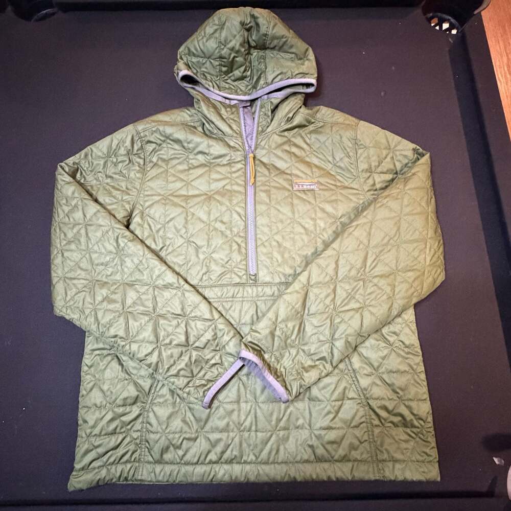 L.L.Bean Primaloft Quilted Hooded Pullover Jacket Olive/Green Men's Size Large
